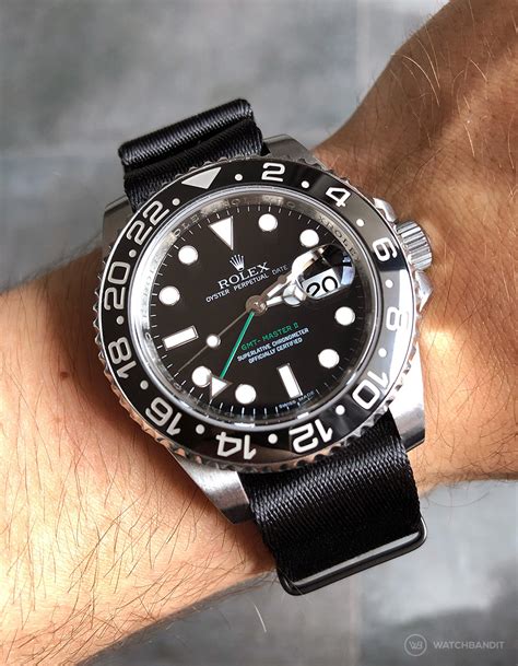 rolex gmt black nato band|Rolex oyster steel watch.